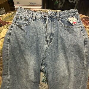 Faded and Well Worn Hello Kitty Medium Blue Jeans